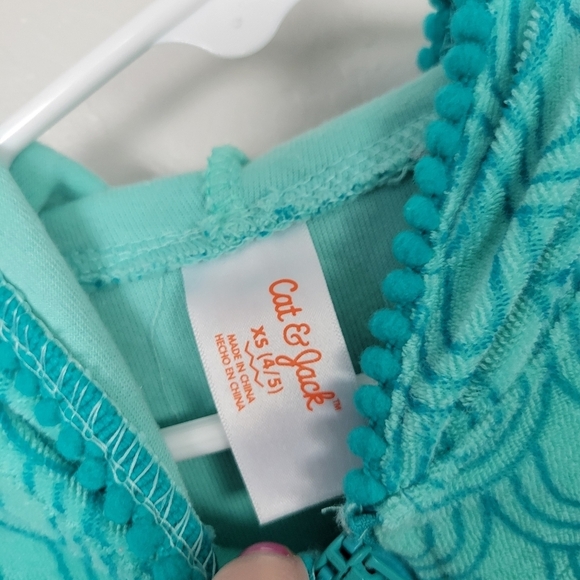 Cat & Jack Little Girls XS 4-5 Turquoise Blue Swim Towel Dress Cover Up Full Zip - Picture 2 of 6